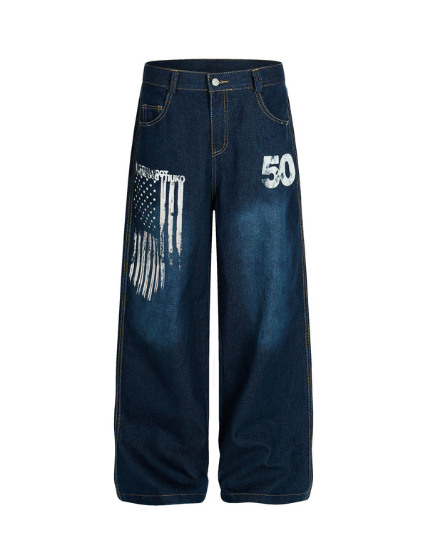 BAKYARDER Vintage Washed Printed Barrel Jeans