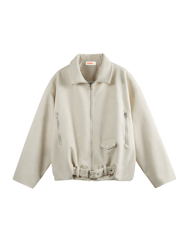 BAKYARDER Vintage-Motorradjacke aus PU-Wildleder mit Reißverschluss