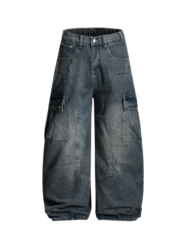 BAKYARDER Washed Deconstructed Multi-Pocket Barrel Jeans