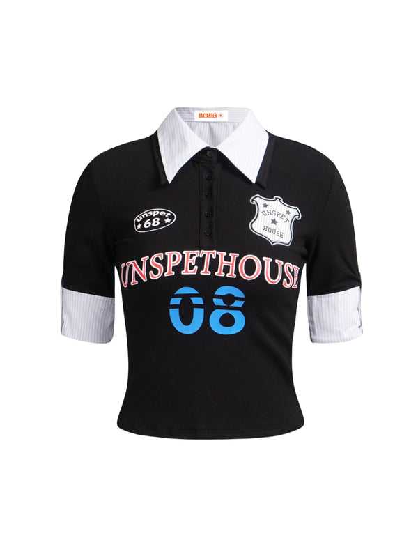 BAKYARDER Women's Preppy Style Layered-Look Polo Tee