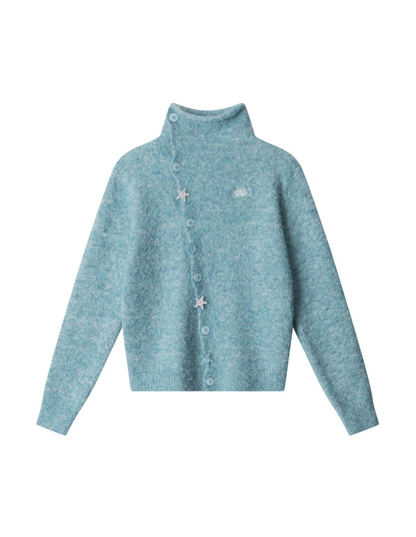 BAKYARDER Women's Star Button Asymmetric Cropped Cardigan Sweater