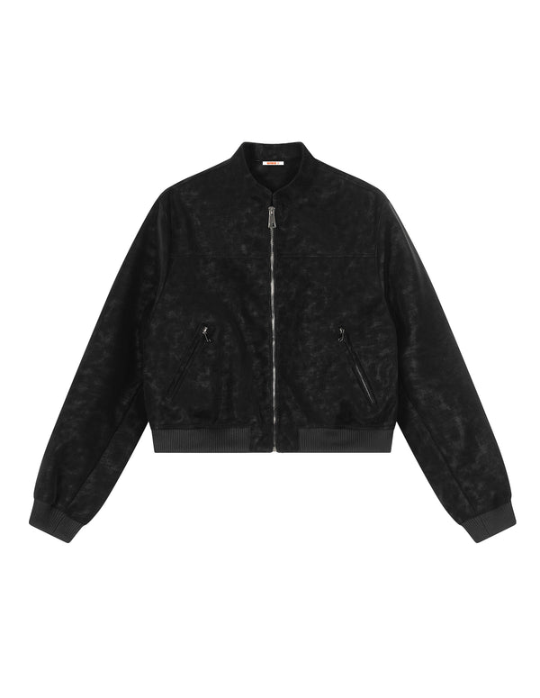 BAKYARDER Women's Vintage Stand-Collar PU Short Leather Jacket