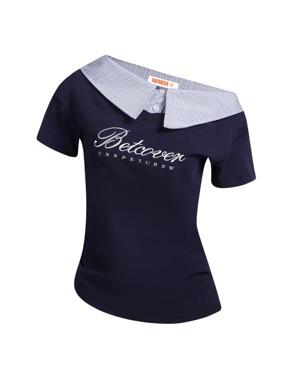 BAKYARDER Women's Vintage Striped Patchwork Tee