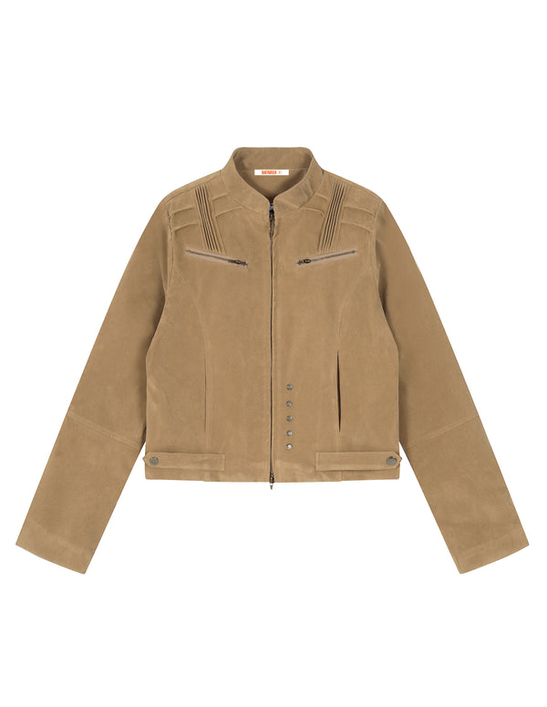 BAKYARDER Damen Vintage Wildleder Stehkragen Kurzjacke