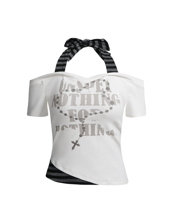 BAKYARDER Y2K Halter Tie-Up Off-Shoulder Tee