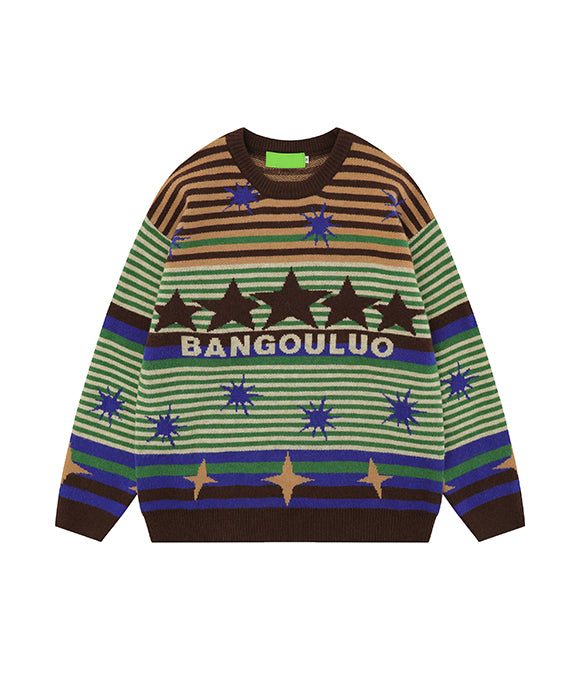 BAKYARDER Classic Vintage Star Striped Sweater